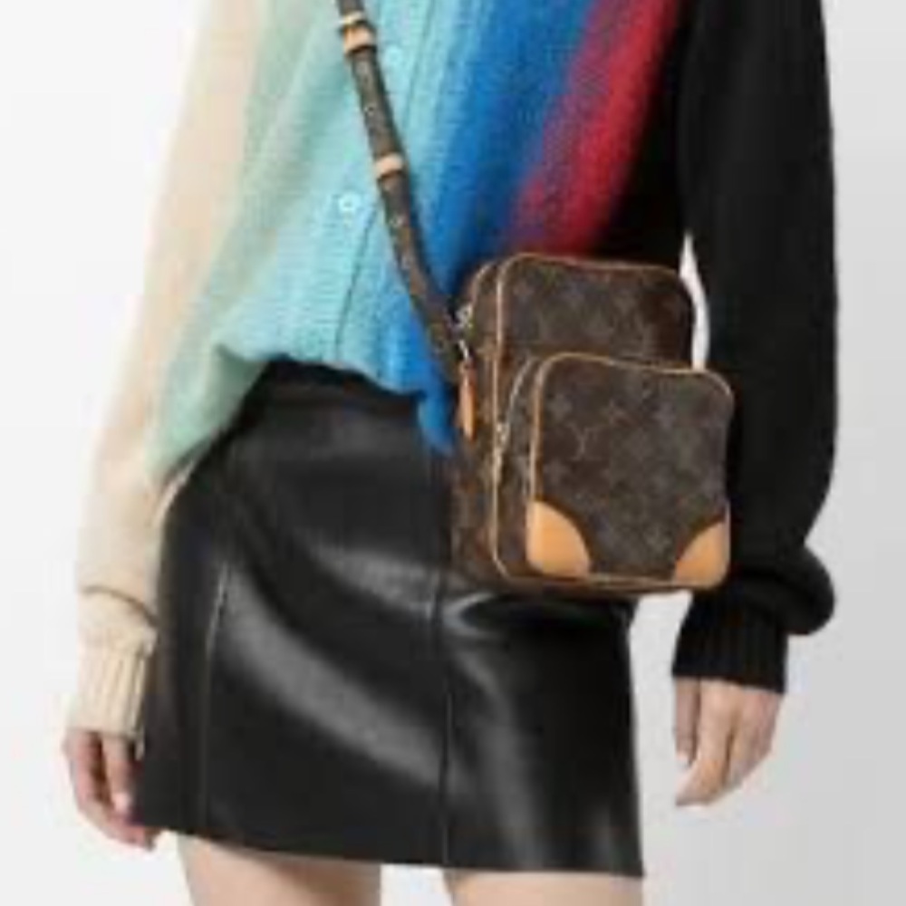 Louis Vuitton Monogram Brown and Tan Crossbody Double Pouch Bag